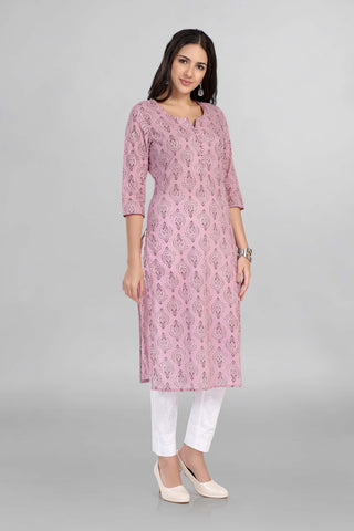 Pink Colour Casual Wear Cotton Printed Kurti