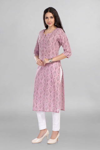 Pink Colour Casual Wear Cotton Printed Kurti