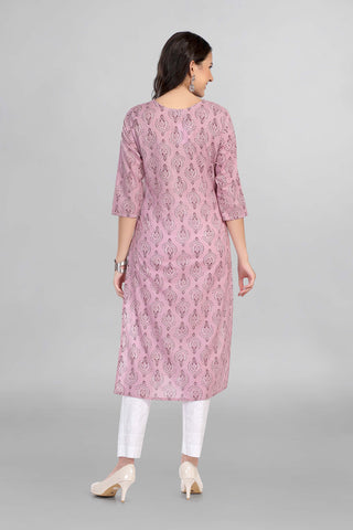 Pink Colour Casual Wear Cotton Printed Kurti