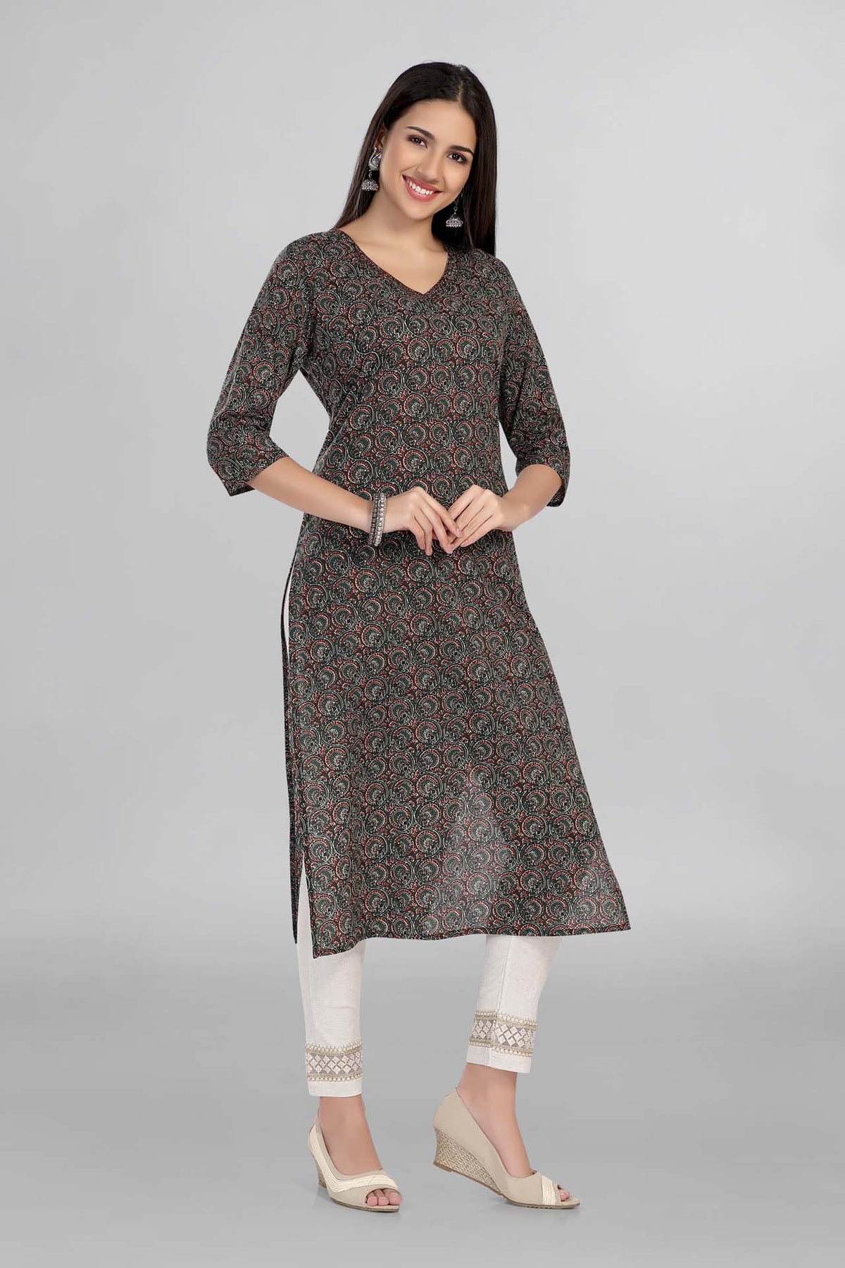 Green Colour Printed Casual Wear Kurti