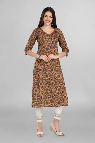 Mustard Colour Red Colour Floral Kurti