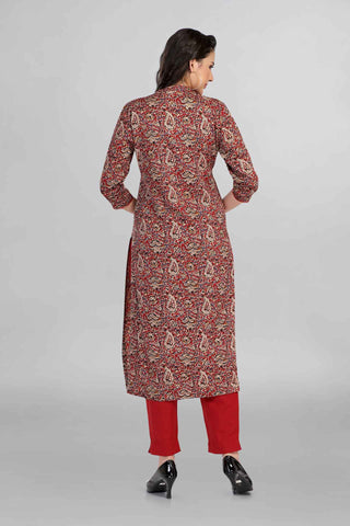 Red Colour Beautiful Angrakha Printed Kurti Paired With Pant