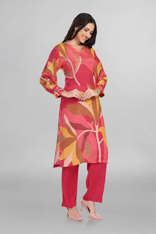 Beautiful Pink Colour Kurti Paired With Pant