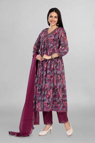 Lavender Colour Beautiful Alia Cut Kurti Paired With Pant And Dupatta