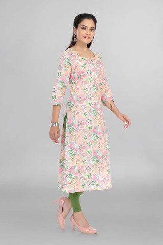 Multicolour Colour Floral Printed Casual Wear Kurti