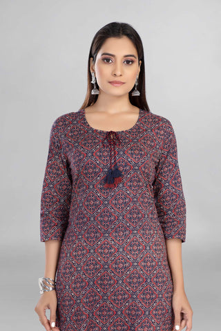 Blue Colour Printed Casual Wear Kurti