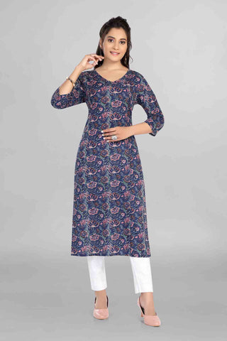 Blue Colour Floral Printed Kurti