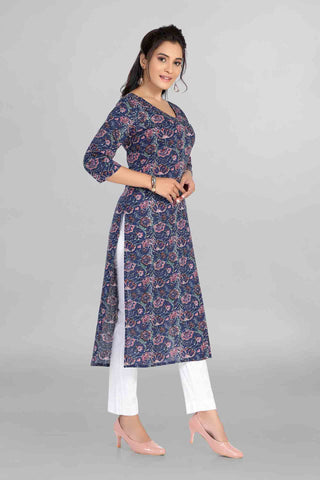 Blue Colour Floral Printed Kurti