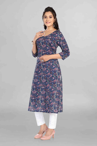 Blue Colour Floral Printed Kurti