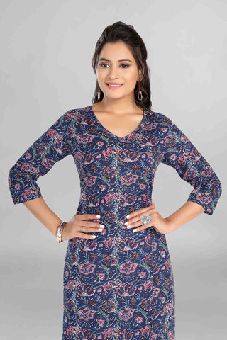 Blue Colour Floral Printed Kurti