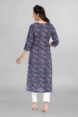 Blue Colour Floral Printed Kurti