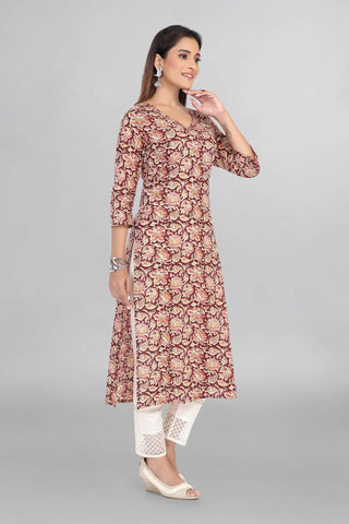 Maroon Colour Casual Wear Printed Kurti