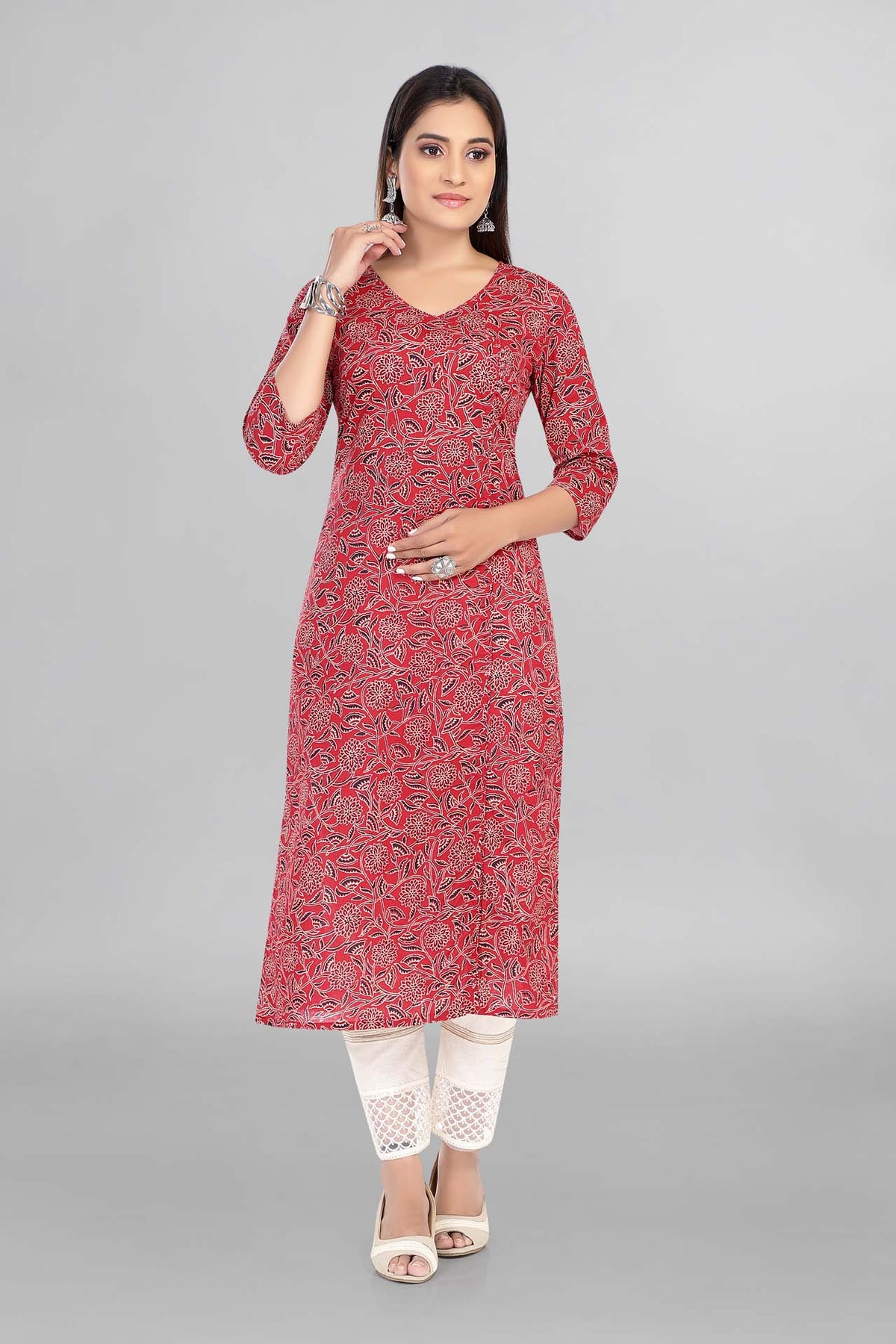 Maroon Colour Casual Wear Floral Printed Kurti