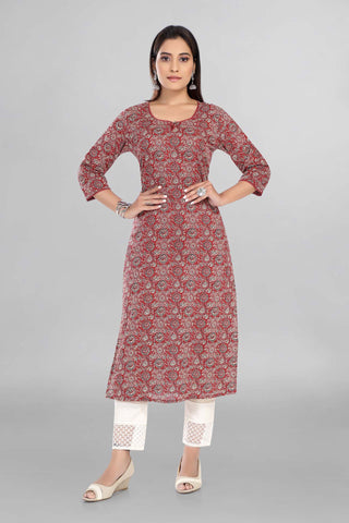 Maroon Colour Floral Printed Kurti