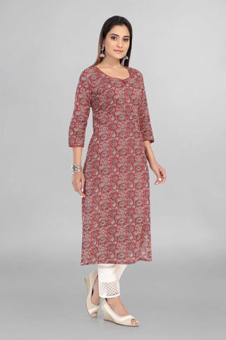 Maroon Colour Floral Printed Kurti