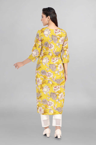 Mustard Colour Floral Printed Kurti