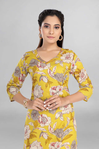 Mustard Colour Floral Printed Kurti