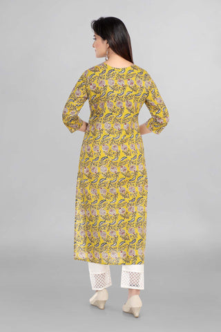 Mustard Colour Floral Printed Casual Wear Kurti