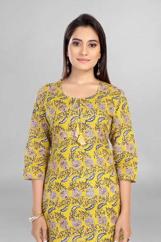 Mustard Colour Floral Printed Casual Wear Kurti