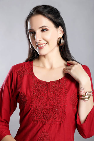 Maroon Colour Embroidery Kurta Paired With Pant