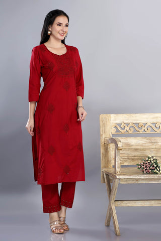 Maroon Colour Embroidery Kurta Paired With Pant