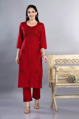 Maroon Colour Embroidery Kurta Paired With Pant