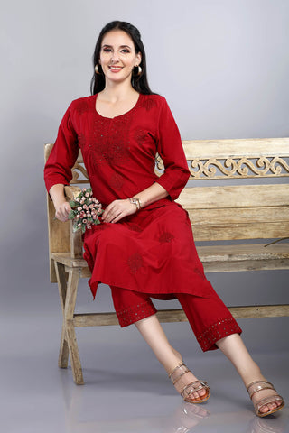 Maroon Colour Embroidery Kurta Paired With Pant