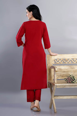 Maroon Colour Embroidery Kurta Paired With Pant