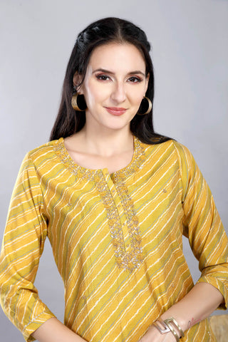 Mustard Colour Printed Kurta Muslin Paired With Pant