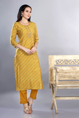 Mustard Colour Printed Kurta Muslin Paired With Pant