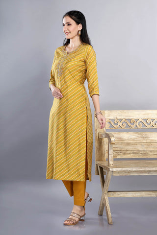 Mustard Colour Printed Kurta Muslin Paired With Pant