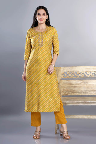 Mustard Colour Printed Kurta Muslin Paired With Pant