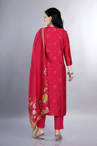 Pink Colour Muslin Kurta Paired With Pant And Floral Printed Dupatta