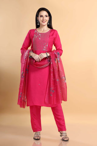 Pink Colour Kurta Paired With Pant And Dupatta