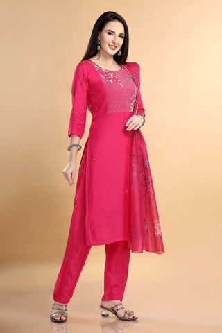 Pink Colour Kurta Paired With Pant And Dupatta