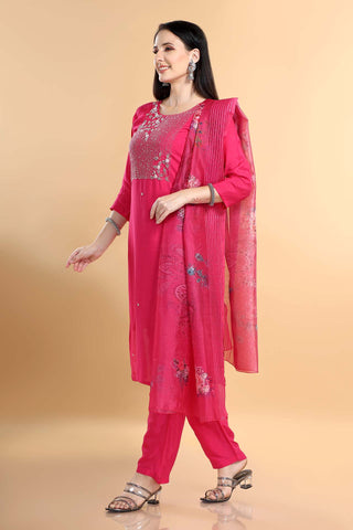 Pink Colour Kurta Paired With Pant And Dupatta