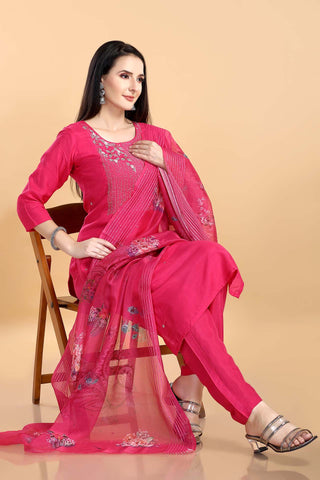 Pink Colour Kurta Paired With Pant And Dupatta