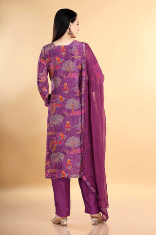 Lavender Colour V Neck Kurta Paired With Pant And Dupatta