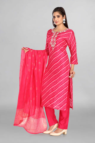 Dark Rani Colour Kurti With Beautiful Zardozi Neckline Work With Plain Pant And Gajji Silk Dupatta