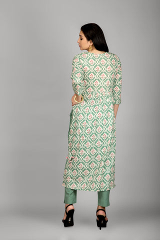 Light Green Printed Kurta Paired With Pant