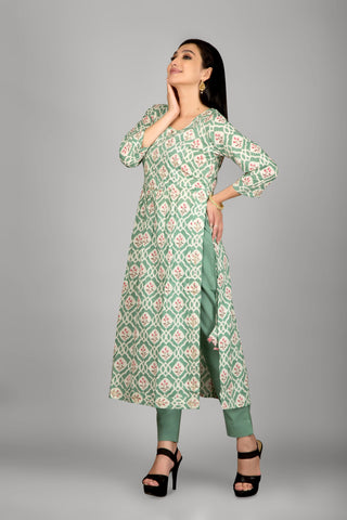 Light Green Printed Kurta Paired With Pant