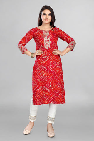 Dark Pink Colour Bandhani Kurta With Beautiful Neckline And Sleevees