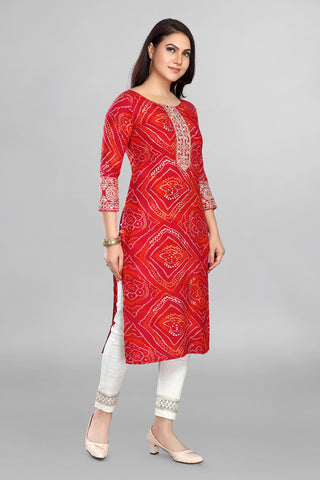 Dark Pink Colour Bandhani Kurta With Beautiful Neckline And Sleevees