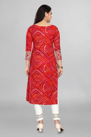 Dark Pink Colour Bandhani Kurta With Beautiful Neckline And Sleevees