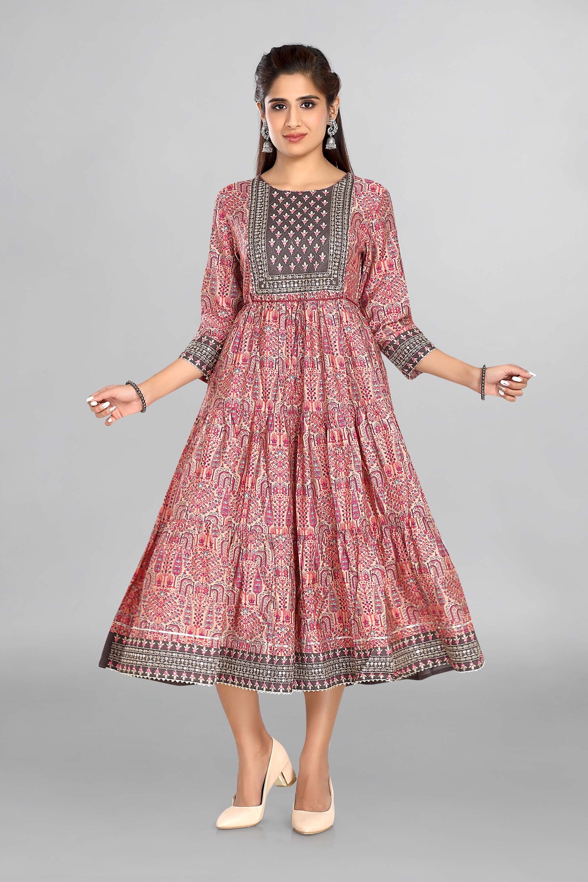 Anarkali Calf Length Gown With Printed Art