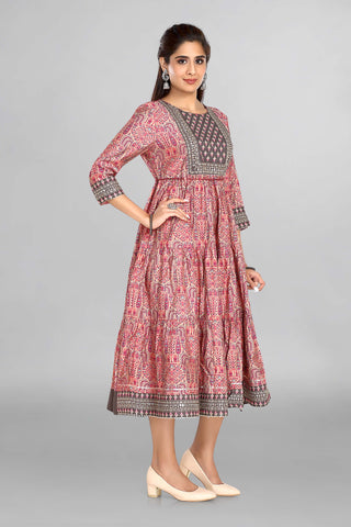 Anarkali Calf Length Gown With Printed Art