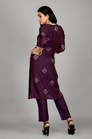 Dark Violet Batic Print Kurta Paired With Pant