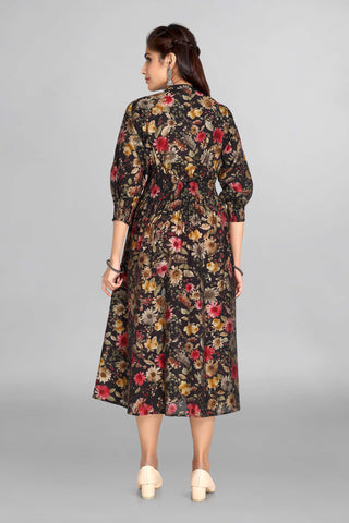 Black Colour Floral Print in Middy Pattern