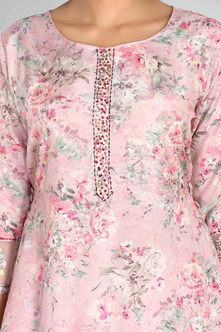 Floral Pink Colour Kurta With Plain Pant