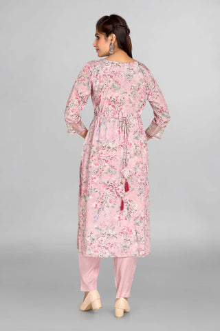 Floral Pink Colour Kurta With Plain Pant